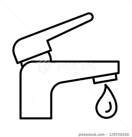 Tap with water drop icon. Aqua or liquid thin line illustration. Tap with water drop icon. Aqua or liquid thin line illustration. 129558260
