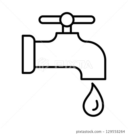Tap with water drop icon. Aqua or liquid thin line illustration. Tap with water drop icon. Aqua or liquid thin line illustration. 129558264