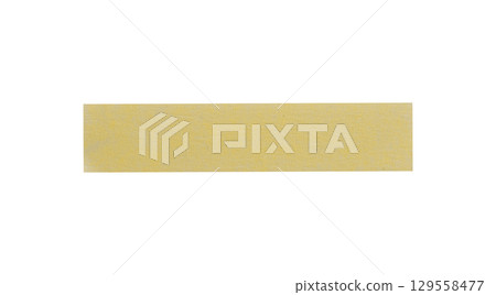 Yellow painter's tape isolated on white background, macro. Torn, crumpled, twisted strips of yellow painter's tape on white background Yellow painter's tape isolated on white background, macro. Torn, crumpled, twisted strips of yellow painter's tape on white background 129558477
