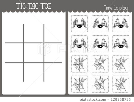 Tic-tac-toe or noughts and crosses kids game grid template, spider, cobweb to cut out, fun educational activity for logic thinking development, printable worksheet for board game, teacher resources Tic-tac-toe or noughts and crosses kids game grid template, spider, cobweb to cut out, fun educational activity for logic thinking development, printable worksheet for board game, teacher resources 129558735