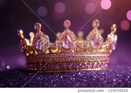 Gorgeous Jeweled Crown Glistening Under Soft Purple Lights at an Elegant Celebration 129558830