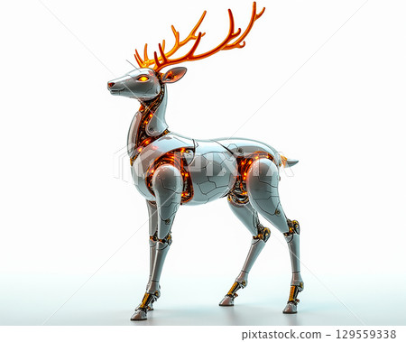 Robotic deer with glowing features stands gracefully in a futuristic design 129559338