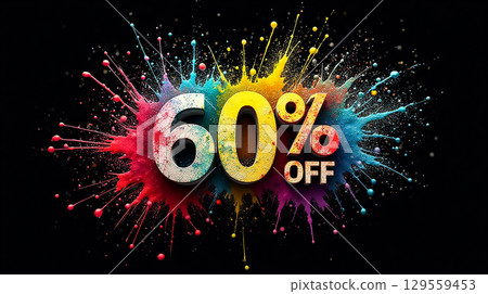 Colorful promotional graphic highlighting a 60 percent discount on products during a special sale event 129559453