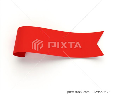 Bright red ribbon waving gently against a plain background, perfect for creative projects or celebrations 129559472