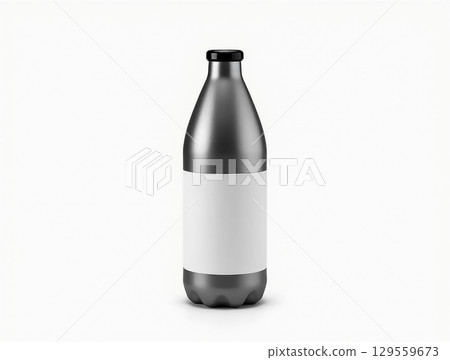 Metal bottle designed for various beverages with a blank label for customization 129559673