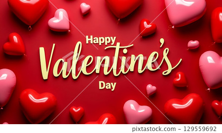 Celebration of love with red and pink balloons for Valentine's Day Celebration of love with red and pink balloons for Valentine's Day 129559692