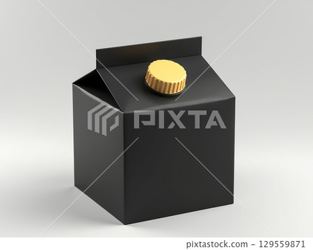 Black carton with golden cap sitting on a plain background ready for packaging use 129559871