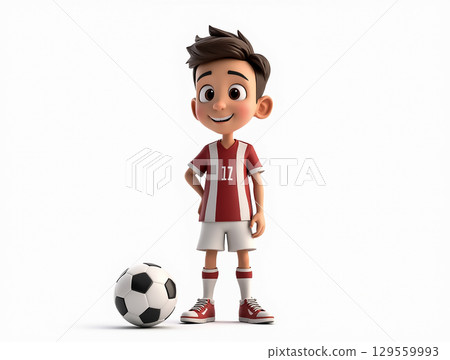 Young soccer player stands proudly with a ball, showcasing team spirit and enthusiasm for the sport Young soccer player stands proudly with a ball, showcasing team spirit and enthusiasm for the sport 129559993