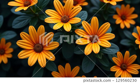 Bright yellow flowers bloom in a garden during the warm spring season showcasing nature's beauty and vibrant colors 129560230