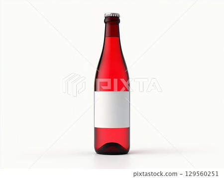 Red glass bottle with blank label reflecting simple elegance in minimalistic design 129560251
