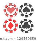Colorful Casino Chips with Spade, Heart, Club, and Diamond Icons 129560659