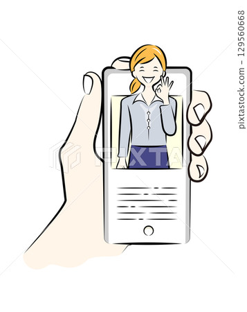 Teleworking business people holding online meetings via smartphone screens | Business illustration 129560668