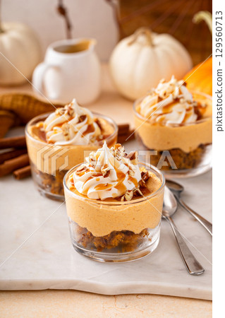 Pumpkin cheesecake in a glass, fall dessert idea, no bake Thanksgiving dessert Pumpkin cheesecake in a glass, fall dessert idea, no bake Thanksgiving dessert 129560713