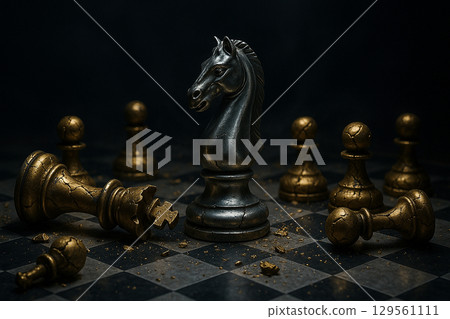 Silver knight defeated Golden King and pawns. 129561111
