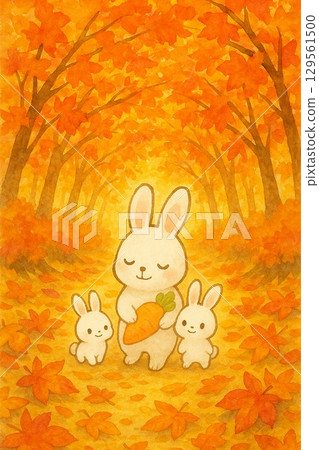 兔媽媽和兔寶寶以及秋季胡蘿蔔季節 兔媽媽和兔寶寶以及秋季胡蘿蔔季節 129561500