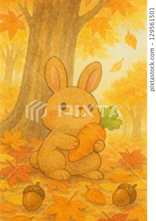 棕色兔子被秋色包圍 129561501