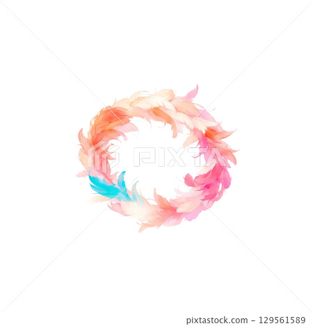 彩色羽毛圓形效果、裝飾、材質、外殼、無背景 129561589