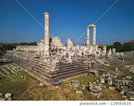 Aerial view of temple of apollo at didyma in didim, aydin, Turkey ruins Aerial view of temple of apollo at didyma in didim, aydin, Turkey ruins 129561616