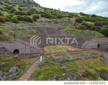 Aerial view of ancient Temple of Athena ruins in Assos Turkey 129561635