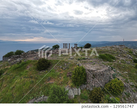 Ancient Temple of Athena ruins in Assos Turkey with panoramic sea views 129561747
