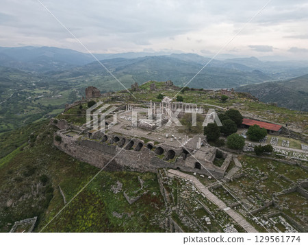Ancient ruins of Pergamon Acropolis on a hilltop in Bergama Turkey 129561774