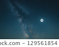 A fantastical landscape of the Milky Way and stars spreading across the night sky 129561854