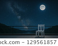 Night view from the terrace with the moon and stars shining 129561857