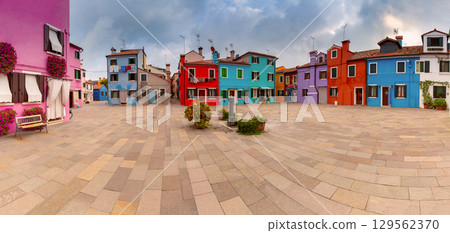 Colorful square with houses Burano Venice Italy 129562370