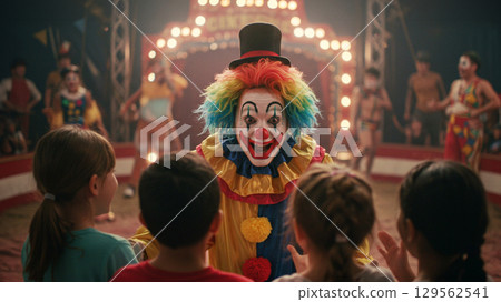 Circus clown surrounded by children 129562541