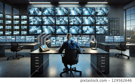 保安室內裝了許多安全監視器 129562646