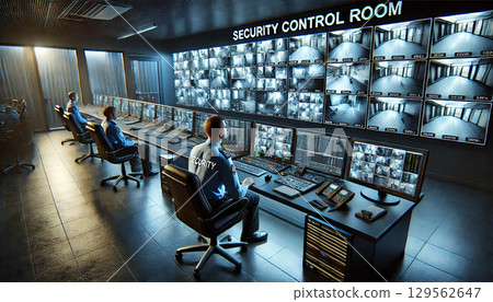 保安室內裝了許多安全監視器 129562647