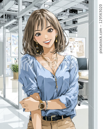 Illustration material of smiling young woman 129563020