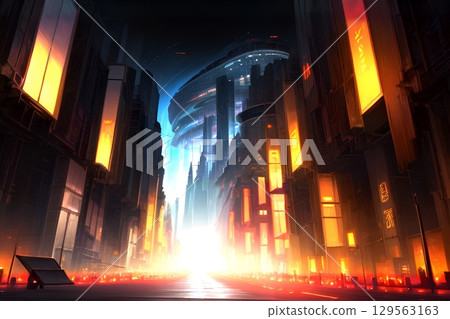 Game background: A cyberpunk night city view from the observation deck 129563163