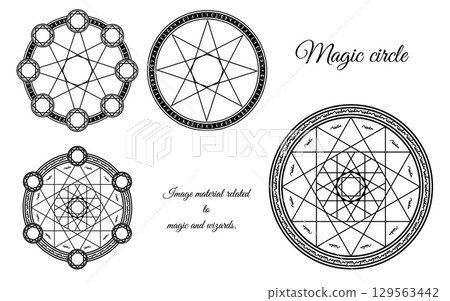 Magic circle illustration set. Magic and wizard image material. 129563442