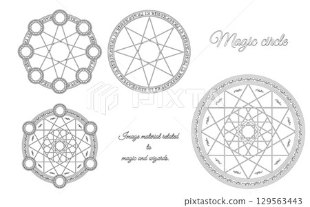 魔法陣插圖集。魔法和巫師的圖像素材。 129563443