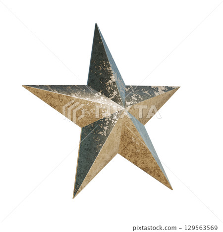 Diagonal gold metallic star 3DCG icon 129563569