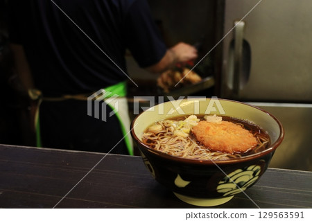 Croquette soba at a standing soba restaurant Croquette soba at a standing soba restaurant 129563591