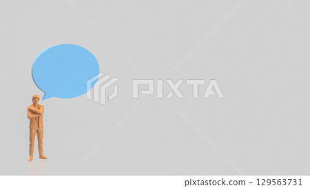 The Wood man and Blue balloon text for Business concept 3d Rendering. 129563731