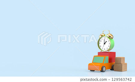 The Van truck and clock for shipping or delivery concept 3d rendering. 129563742