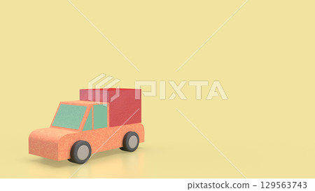 The Van truck and card board box for shipping or delivery concept 3d rendering. 129563743