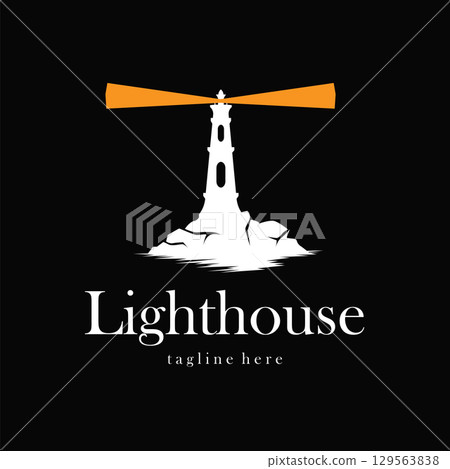 Lighthouse logo concept with a tall tower as a symbol of a harbor ship, illustration of a template design Lighthouse logo concept with a tall tower as a symbol of a harbor ship, illustration of a template design 129563838