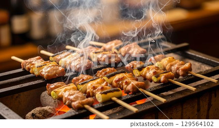 用備長炭烤雞肉串的照片 1 AI 產生的圖像 129564102