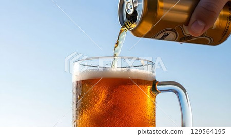 Under the summer sky: The moment a can of beer is poured into a mug 8 AI-generated image Under the summer sky: The moment a can of beer is poured into a mug 8 AI-generated image 129564195