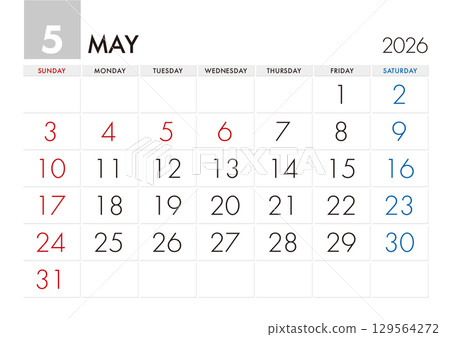 2026 年 5 月曆從星期日開始 129564272
