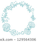 Doodle wreath of shells, pearls, seaweed and bubbles. Frame on the theme of sea vacation. Vector illustration 129564306