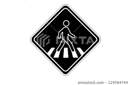 行人穿越道警告標誌圖示材料 129564744