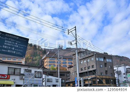 View from the west exit of Echigo Yuzawa Station, Hot Spring Shopping Street View from the west exit of Echigo Yuzawa Station, Hot Spring Shopping Street 129564934