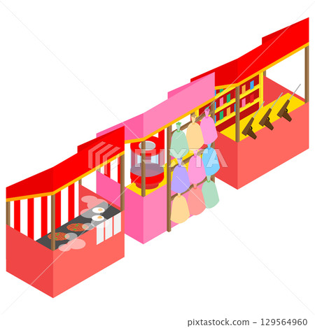 Isometric illustration of a festival with food stalls Isometric illustration of a festival with food stalls 129564960