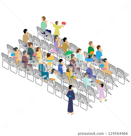 夏季音樂節觀眾席上人們消磨時間的等距插圖 129564966