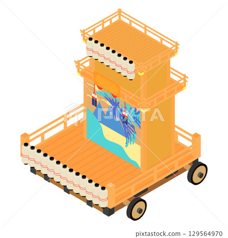 Isometric illustration of a summer festival float 129564970